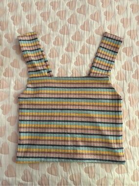 American Eagle Striped Ribbed Crop Tank Top in Pastel Multi